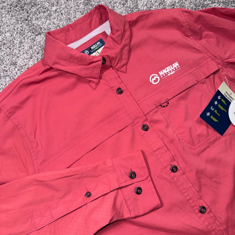 Magellan Outdoors Pro Explore Trek Women Stretch Shirt Coral Pink Large NEW